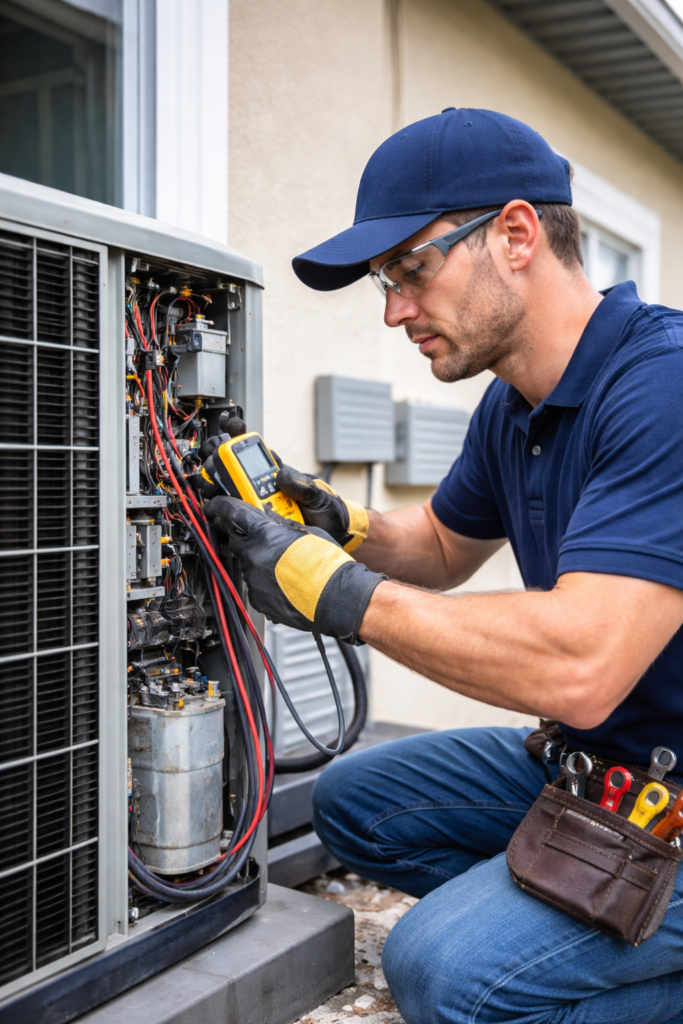 Worker doing HVAC repairs for HVAC jobs in Vaughan
